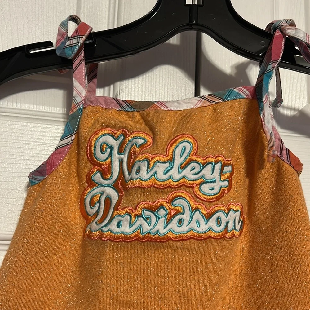 Harley-Davidson girls 24 months onesies jumper orange glitter pastel plaid trim‎